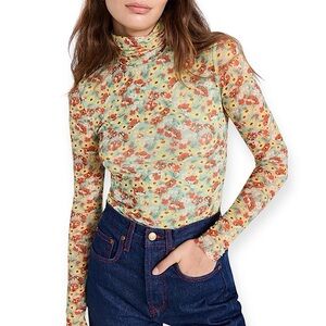 Ganni Floral Print Long Sleeve Top - Red and Green